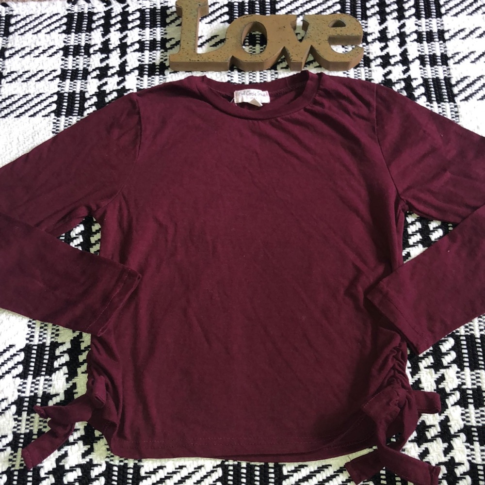 Full Circle Trends long sleeve shirt with side ties, size 14, burgundy